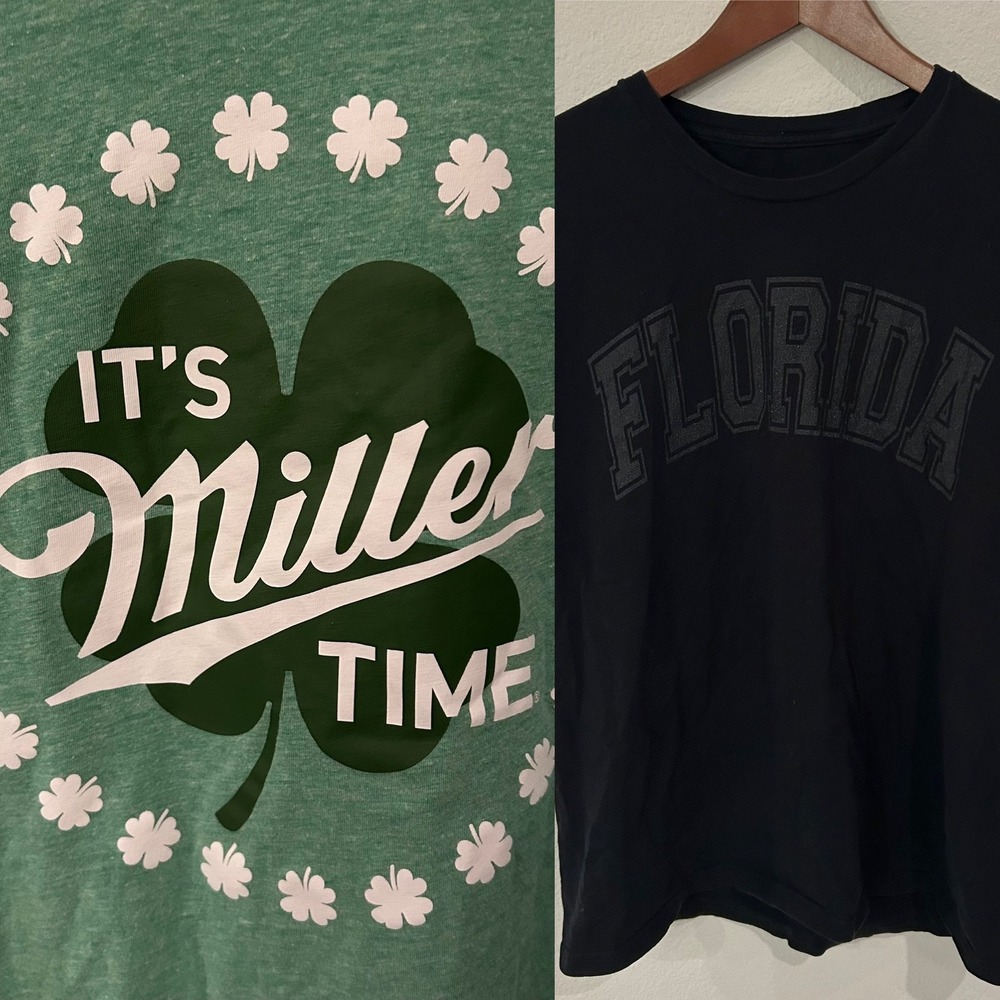 Bundle Lot of 2 Shirts Men Medium Miller Time St Patricks Day and Florida Tees